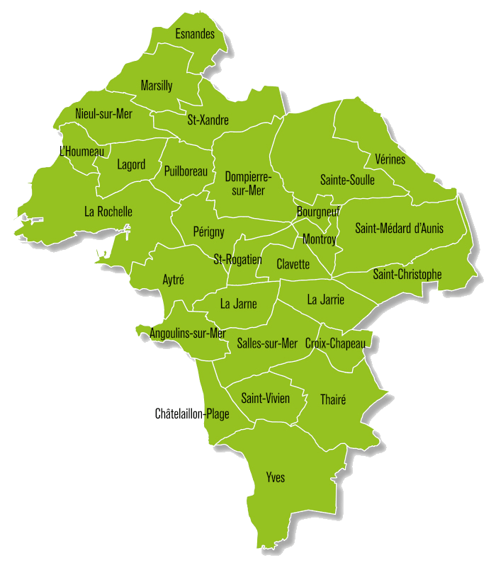 Carte des 28 communes de l'agglomération rochelaise