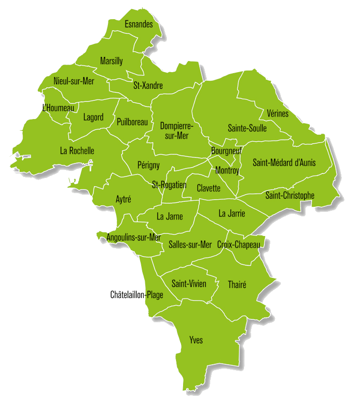 Carte des 28 communes de l'agglomération rochelaise Carte des 28 communes de l'agglomération rochelaise
