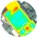 Exemple de thermographie aérienne sur un logement, légende ci-après